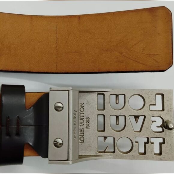 LOUIS VUITTON Ceinture Dark Brown Leather Silver-toned LV Logo Buckle Belt - Picture 8 of 8